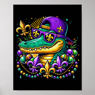 Funny Gator Mardi Gras  Poster
