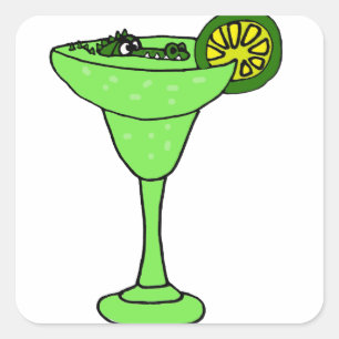 Funny Gator Swimming in Margarita Glass Square Sticker