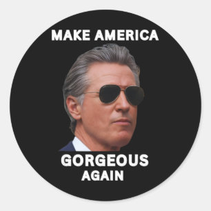Funny Gavin Newsom Trolling Meme Make America Gorg Classic Round Sticker