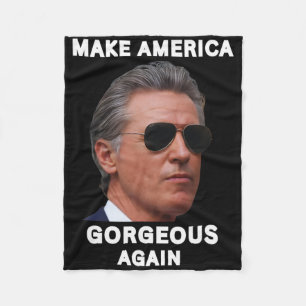 Funny Gavin Newsom Trolling Meme Make America Gorg Fleece Blanket