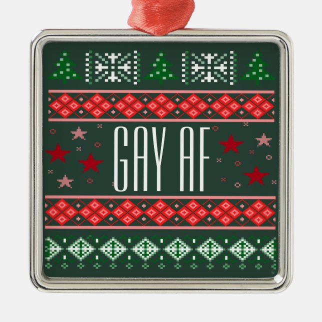 Funny Gay AF Christmas LGBTQ+ Metal Tree Decoration (Front)