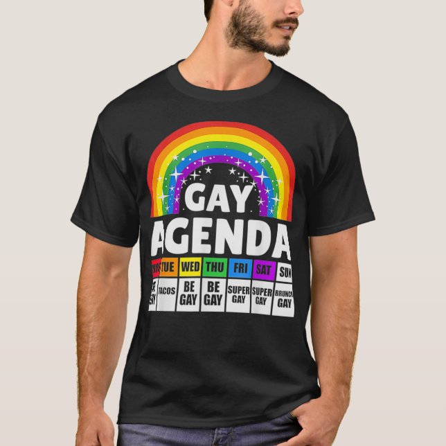 Funny Gay Agenda Rainbow LGBTQ Lesbian Gay Pride A T-Shirt (Front)
