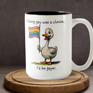 Funny Gay Duck Goose Rainbow Flag Two-Tone Coffee Mug