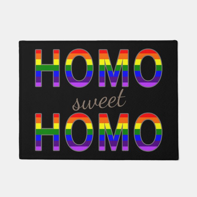 Funny Gay Homo Sweet Homo Rainbow Colours Doormat (Front)