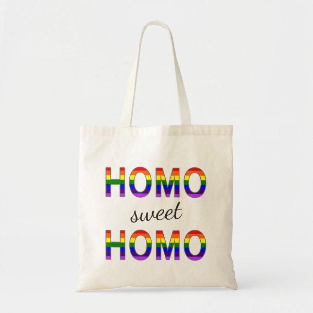 Funny Gay Homo Sweet Homo Rainbow Colours Tote Bag (Front)