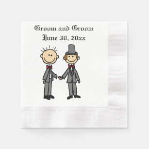 Funny Gay Marriage Grooms Cartoon Napkin