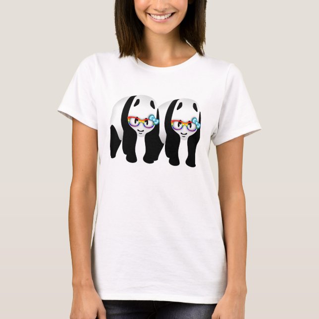 Funny Gay Pride Hipster Pandas T-Shirt (Front)