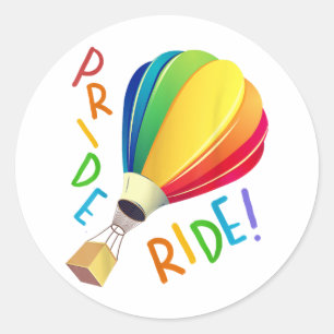 Funny Gay Pride Hot Air Balloon Rainbow Ride Gays Classic Round Sticker