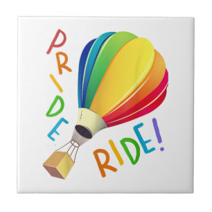 Funny Gay Pride Hot Air Balloon Rainbow Ride Gays Tile