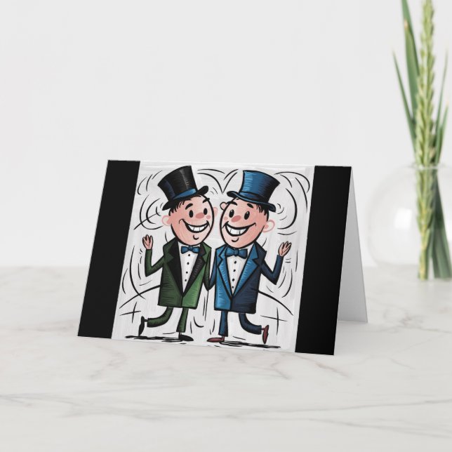 Funny Gay Wedding Groom and Groom Stick Figures Card (Front)