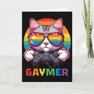 Funny Gaymer Cat Gamer Lgbtq Pride Rainbow Video G Card