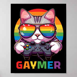 Funny Gaymer Cat Gamer Lgbtq Pride Rainbow Video G Poster