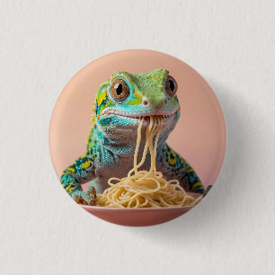 Funny Gecko Eating Spaghetti  3 Cm Round Badge
