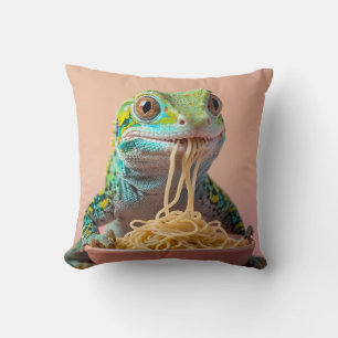 Funny Gecko Eating Spaghetti Cushion