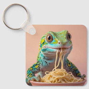 Funny Gecko Eating Spaghetti  Key Ring
