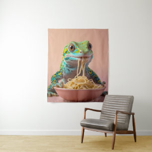 Funny Gecko Eating Spaghetti Tapestry