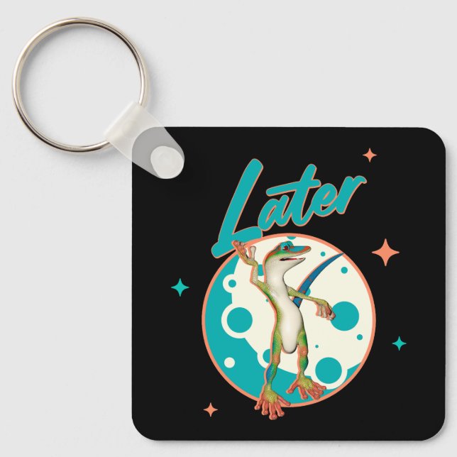 Funny Gecko Later Procrastination Humour Key Ring (Front)