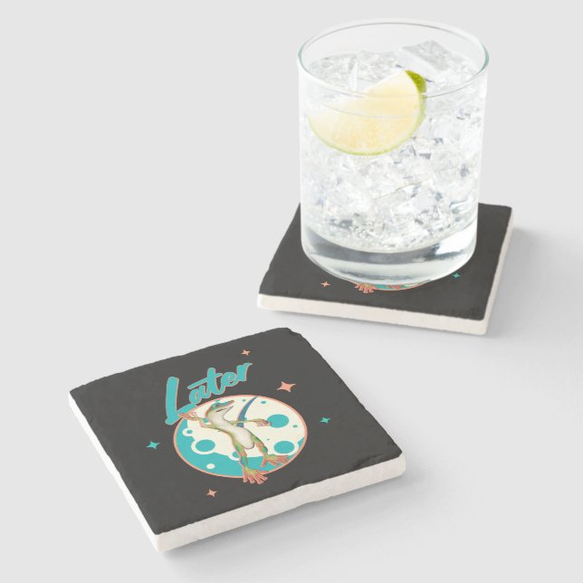 Funny Gecko Later Procrastination Humour Stone Coaster (Side)