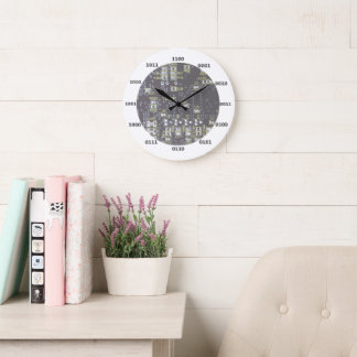 Funny Geek Binary Clock With Circuit Board Effect