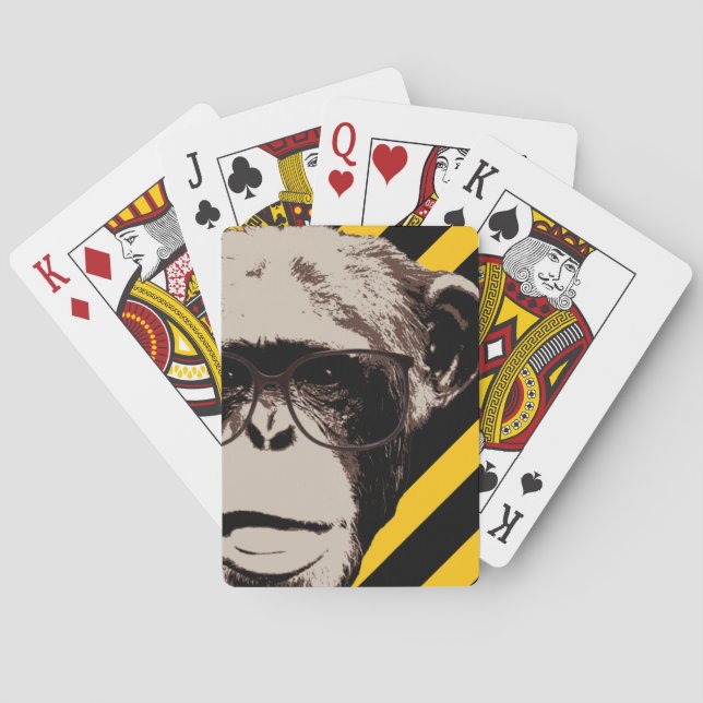 Funny Geek Chimp in Glasses Stripes Playing Cards (Back)