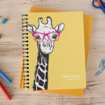 Funny Geek Giraffe Name 2025 Planner<br><div class="desc">Personalised funny 2025 planner featuring a bright yellow background that can be changed to any colour,  a quirky geek giraffe with pink glasses,  your name and the year.</div>