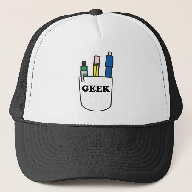 Funny GEEK Pocket Protector Trucker Hat (Front)