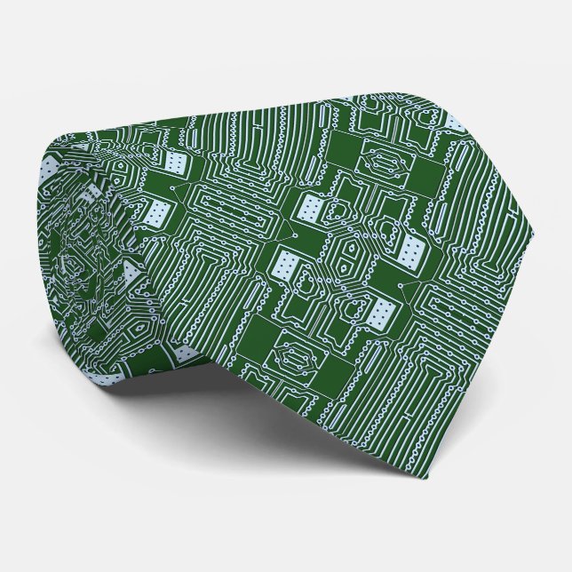 Funny Geeky Nerd Computer Circuit Board Pattern Tie (Rolled)