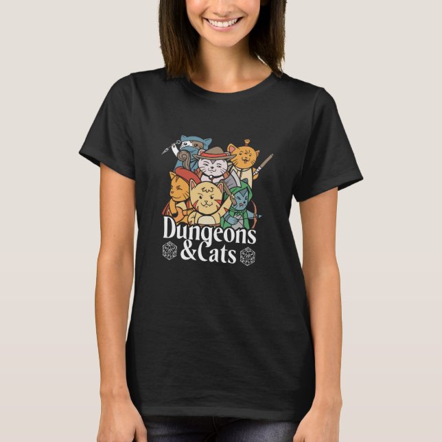 Funny Geeky Nerdy Dungeons and Cats T-Shirt (Front)