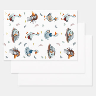 Funny Geese Pattern – Whimsical Goose Print Wrapping Paper Sheet