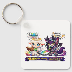 Funny Gemini Zodiac Duality Angel Lamb and Chaos Key Ring
