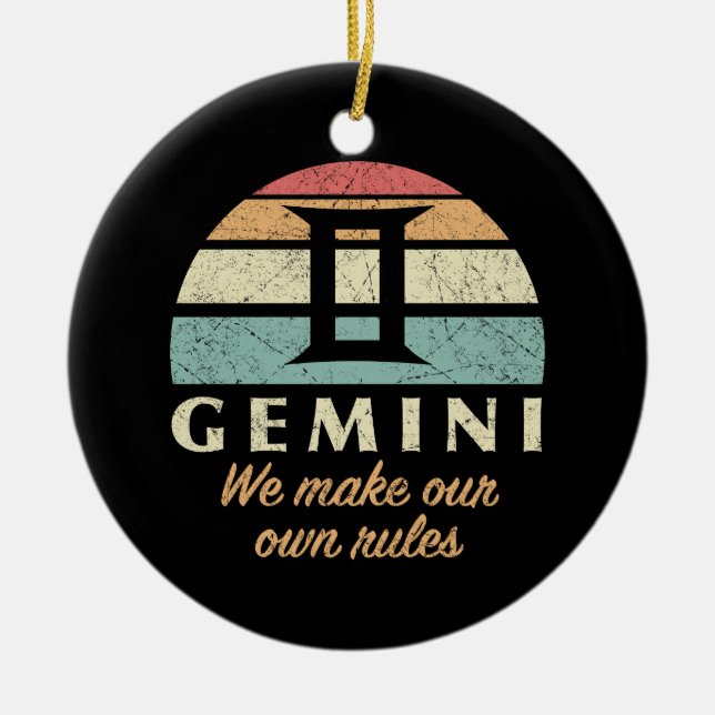 Funny Gemini Zodiac Rules Ceramic Tree Decoration (Front)