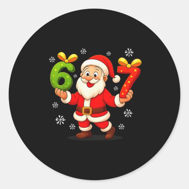 Funny Gen Alpha Slang 6 7 Christmas Santa Six Seve Classic Round Sticker (Front)