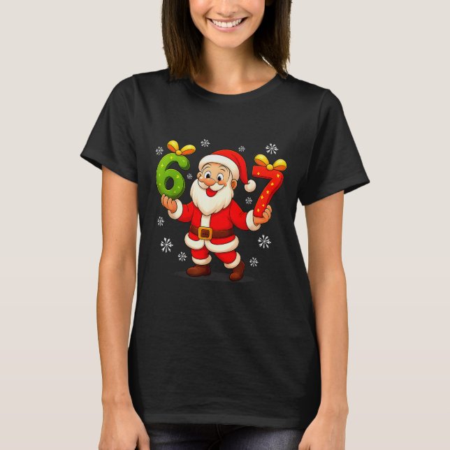 Funny Gen Alpha Slang 6 7 Christmas Santa Six Seve T-Shirt (Front)