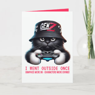 Funny Gen Z Gamer Black Cat Card