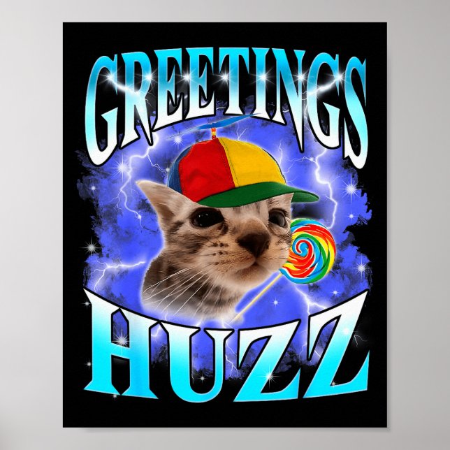 Funny Gen Z Gen Alpha Slang Cat Meme Greetings Huz Poster (Front)