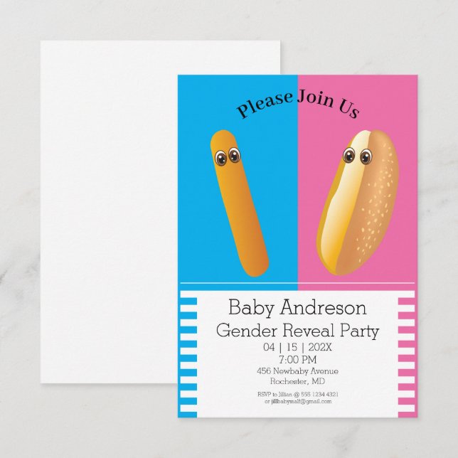 Funny Gender Reveal 🌭 Dancing Hot Dog Baby Shower Invitation (Front/Back)