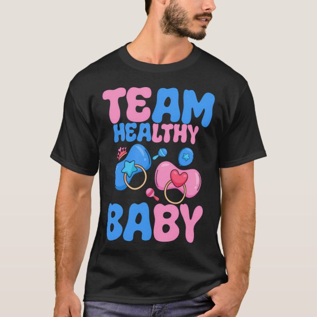 Funny Gender Reveal Of Team Healthy Baby Party Sup T-Shirt (Front)