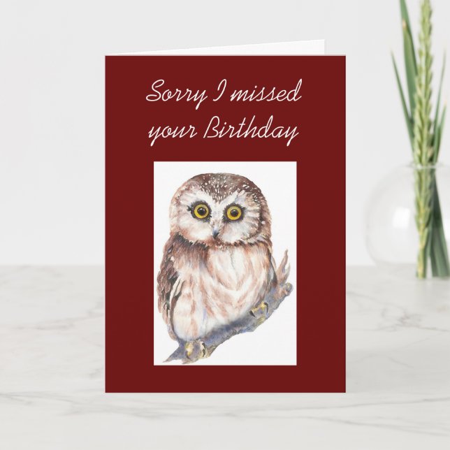 Funny General Belated Birthday, Cute Owl Card (Front)