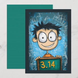 Funny Genius Pi Day in Action Cartoon Math Whiz Invitation