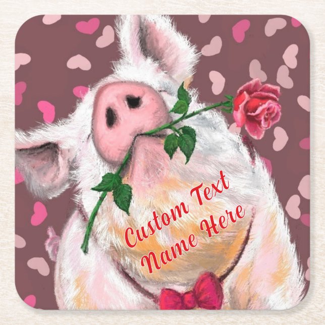 Funny Gentleman Pig Paper Coaster with Custom Text (Front)