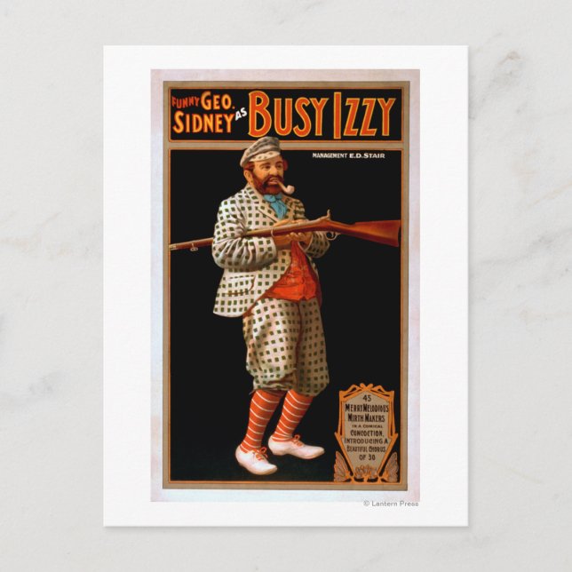 Funny Geo. Sidney as Busy Izzy Theatre Poster Postcard (Front)