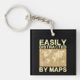 Funny Geography Teacher Easily Distracted By Maps Key Ring