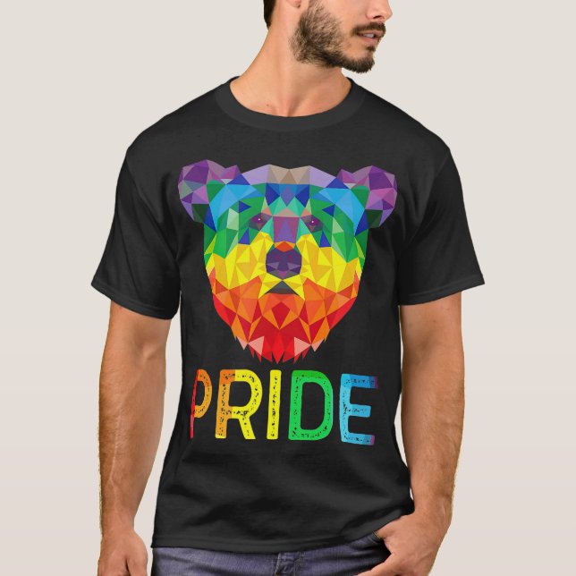 Funny Geometric Bear LGBT Rainbow Flag Gay Pride T T-Shirt (Front)