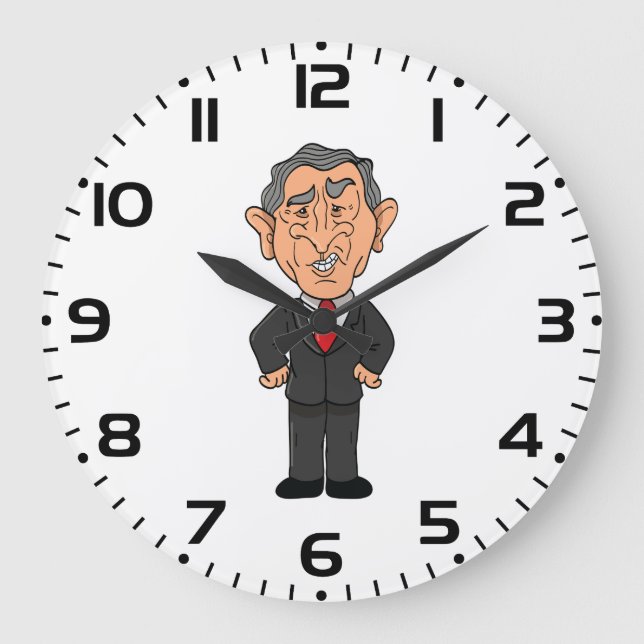Funny George W Bush Political Caricature Large Clock (Front)