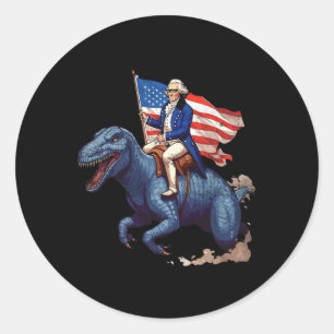 Funny George Washington Riding A Tyrannosaurus Rex Classic Round Sticker