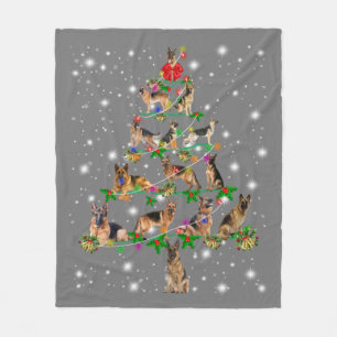 Funny German Shepherd Christmas Tree Decor Ornamen Fleece Blanket