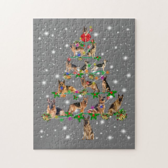 Funny German Shepherd Christmas Tree Decor Ornamen Jigsaw Puzzle (Vertical)