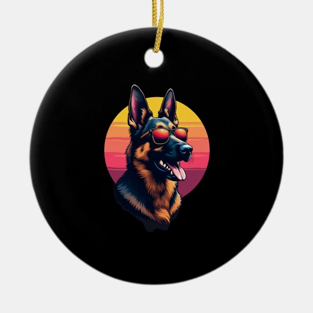 Funny German Shepherd Dog Design Art Costume Outfi Ceramic Tree Decoration (Front)
