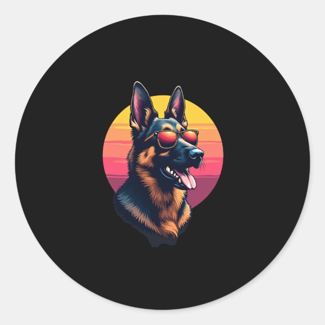 Funny German Shepherd Dog Design Art Costume Outfi Classic Round Sticker (Front)