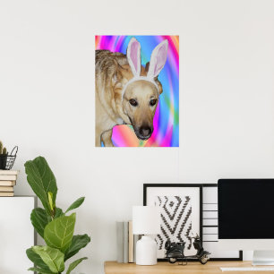 Funny German Shepherd Dog & Easter Bunny Ears Poster